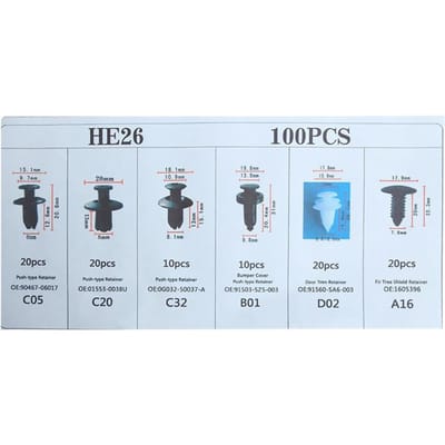 100 Pièces Clips de Retenue de Voiture Rivets en Plastique pour Carrosserie Fixations Poussoir Pare-chocs Garniture de Porte Panneau Vis avec Outil de Dépose multicolore