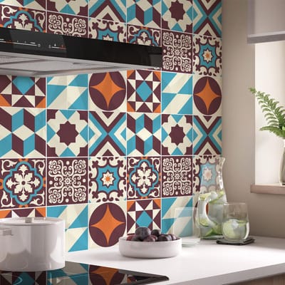 Zelfklevende tegelmuurstickers voor keuken en badkamer - 9 Azulejos Lopigna cementtegelstickers - 9 stickers 10x10cm