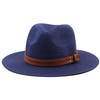 Unisex lente en zomer panamahoed met gele riem Accessoires Stro bolhoed Strand Ademend Casual Jazzhoed Strohoed voor heren 59CM blue