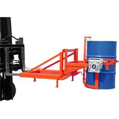 Vatkipper Bauer type FD/L, voor vaten van 110 tot 220 l, 360 kg, 270° kippen, met handslinger, montage vorkheftruck, vuurrood RAL 3000