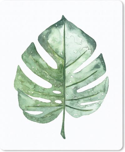 Muismat Waterverf - Waterverfillustratie van een groen blad muismat rubber - 19x23 cm - Muismat met foto