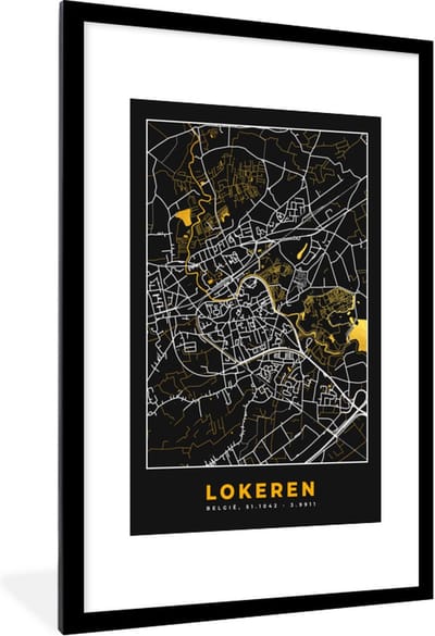 Fotolijst incl. Poster - Goud - Stadskaart - Plattegrond - Lokeren - Kaart - 80x120 cm - Posterlijst