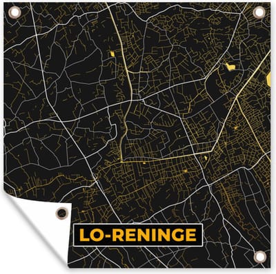 Tuin poster Stadskaart - Goud - Plattegrond - Lo-Reninge - Kaart - 200x200 cm - Tuindoek
