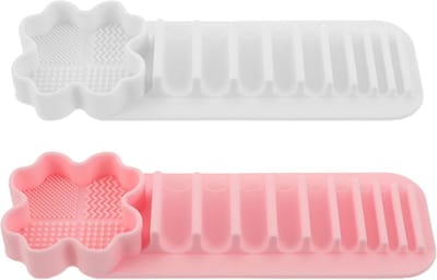 2 stuks siliconen make-upkwastenhouder, multifunctionele reinigingsmat, wandgemonteerd droogrek, organizer voor kwasten en eyeliners - badkamermeubel