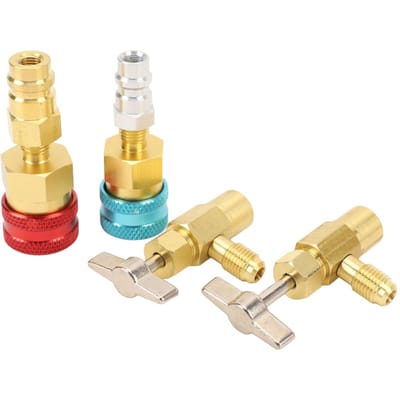 Kit de raccords rapides R1234YF Robinet de canette auto-obturant Haute Basse Pression Adaptateur 1234yf vers R134a pour Climatiseur de Voiture AC beige