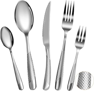 40-delig, bestekset van roestvrij staal voor 8 personen, bevat messen/vorken/lepels, vaatwasmachinebestendig, gemakkelijk te reinigen