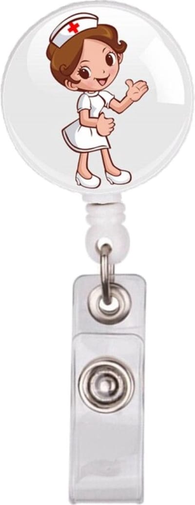 Fako Bijoux - Badgehouder - Sleutel Houder - Rolspeld - Verpleegster - Zuster - Rond - Zuster Handje - Wit