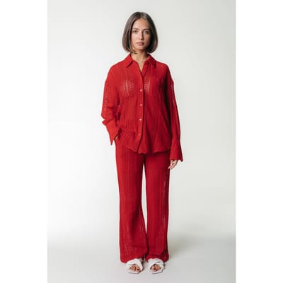 Colourful Rebel Melody Crochet Straight Pants Poppy Red Size: S | Formal pants Outlet | Dames | Rood