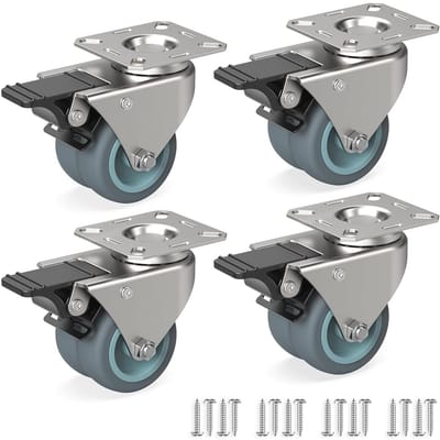 Set van 4 Zwenkwielen 50 mm met Rem - Zware Meubelwielen tot 100 kg - Ideaal voor Binnen en Buiten