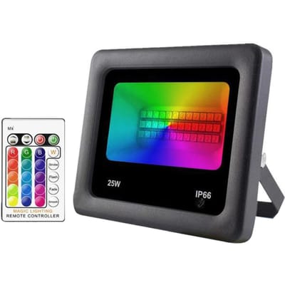 25W RGB schijnwerper buiten schijnwerper IP66 waterdicht met afstandsbediening voor bruiloft verjaardag US Plug zwart