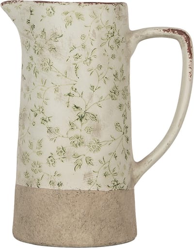 Clayre & Eef Decoratie Kan 21x14x26 cm Groen Keramiek Bloemen