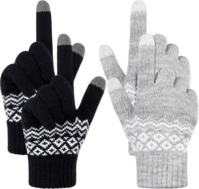 Dailygoods - 2 paar touchscreen-handschoenen - Gebreide warme handschoenen - Uniseks - Flexibele handschoenen voor dames en heren - Ideaal voor...