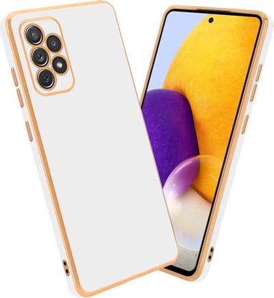 Cadorabo Hoesje geschikt voor Samsung Galaxy A52 (4G / 5G) / A52s in Glossy Wit - Goud - Beschermhoes Case Cover van flexibel TPU-silicone en met camerabescherming