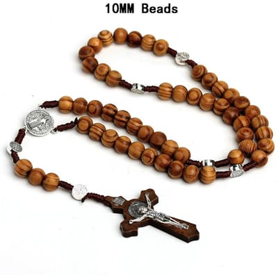 Katholieke Houten Kralen Rozenkrans Kettingen Voor Vrouwen Christelijke INRI Kruisbeeld Kruis Hanger Lange Ketting Mannen Religie Gebed Sieraden brown