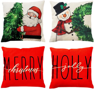 Dailygoods- Kussenslopen kerst - Linnen Kussenhoes 45 x 45 cm - Sierkussens 4-pack - Decoratie - Geschikt voor woonkamer/kinderkamer - Kussenhoezen