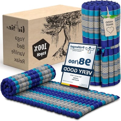 Rolmat Gastenbed - Matras Enkel - Ontspannen Thuis - Natuurlijke Kapokvulling - 200x75cm - Blauw
