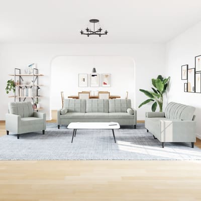 vidaXL - 3-delige - Loungeset - met - kussens - en - bolsters - fluweel - lichtgrijs