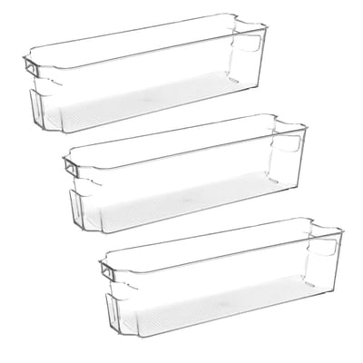 5Five Koelkast/keuken organizer mand/bak - 3x - transparant - kunststof - L37 x H10 - groente/fruit lade - 4 liter