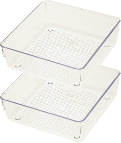 Plasticforte Lade organizer Skuff - 2x - transparant - kunststof - 15 x 15 x 5 cm - modulair - ladeverdeler