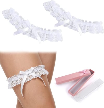 Elegante kousenbanden van wit kant voor de bruid, elastische bruiloftsaccessoires, symbool van liefde en trouw, perfect als cadeau voor de grote dag