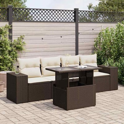 vidaXL - 5-delige - Loungeset - met - kussens - poly - rattan - bruin