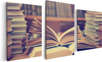 Artaza Canvas Schilderij Drieluik Openslaande Boeken bij Elkaar  - 120x60 - Foto Op Canvas - Canvas Print