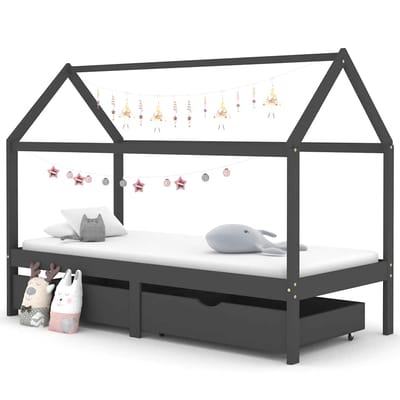 vidaXL - Kinderbedframe - met - lades - grenenhout - donkergrijs - 90x200 - cm