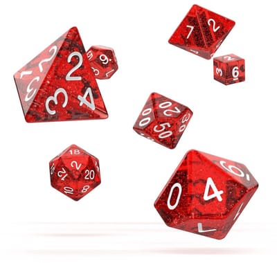 Oakie Doakie Dice RPG 7 Dice Set Speckled / Glitter Red