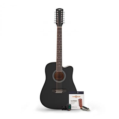 Dreadnought 12-snarige Akoestische Gitaar & Accessoireset van Gear4music, Zwart