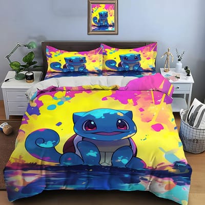 10 maten Pokémon Squirtle beddengoedset, 3-delige set, kingsize kussensloop, bedsprei voor volwassenen, slaapkamerbeddengoedset, ideaal als cadeau. AU Double(180*210cm)3pcs
