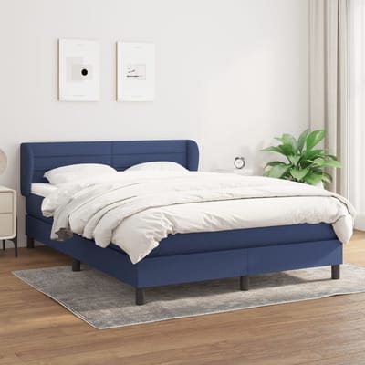 vidaXL - Boxspring - met - matras - stof - blauw - 140x200 - cm