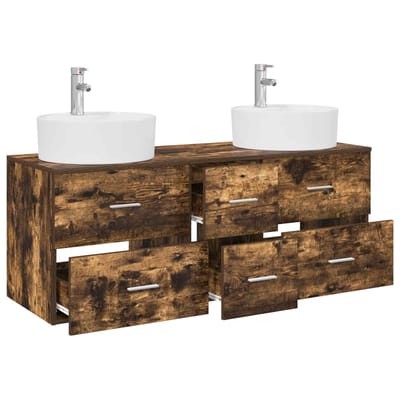 vidaXL - Badkamermeubel - Set - 3 - st - Gerookt - eiken - 129 - x - 44,5 - x - 80 - cm