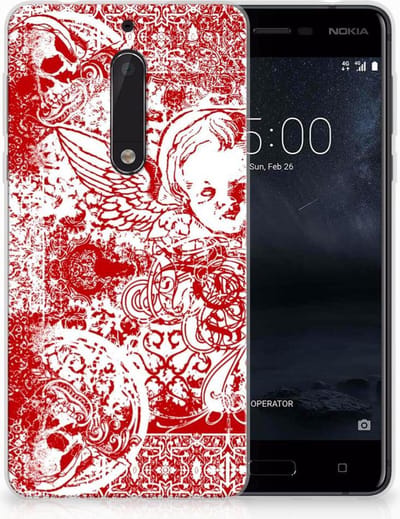 Back Cover voor Silicone Back Case Nokia 5 Angel Skull Rood