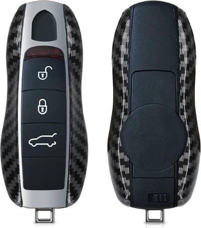kwmobile autosleutelhoes geschikt voor Porsche 3-knops autosleutel (alleen Keyless) - hardcover beschermhoes - Carbon design - zwart