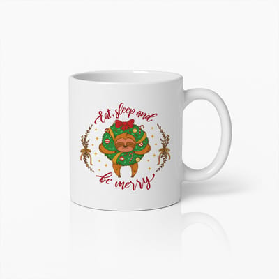Eat Sleep and Be Merry Mok 330ml – Schattige Kerstluiaard Beker – Leuk Feestdagen Cadeau voor Vrienden & Familie