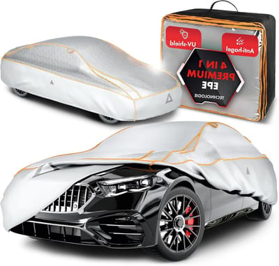Hagelbescherming Afdekzeil Auto - Auto Hagel Zeil - Bescherming Tegen Weer - 100% Waterdicht EPE - 525-575 cm Lengte - Zilver
