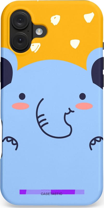 Casetastic hoesje geschikt voor Apple iPhone 16 Plus - MagSafe - Dubbellaagse bescherming - Knuffel van olifant - Fashion Case - Lichtblauw Okergeel