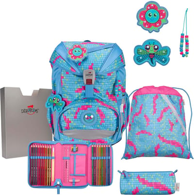 DerDieDas Schooltas ErgoFlex Schulranzenset 5-delig Happy Pixel Lichtblauw