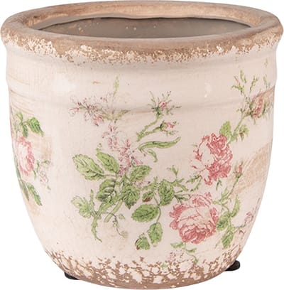 Keramiek Bloempot voor Binnen – Roze Bloemen – Rustieke Pot – Ø 12 cm – Bloemenmotief