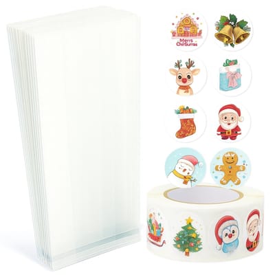 25x Uitdeelzakjes met Kerst stickers | 220 x 90 mm | Traktatiezakjes | Kinderfeestje | Cellofaanzakjes | Cadeauzakjes | Snoepzakjes | Plastic Zakjes | Uitdeelzakjes kinderen | Cadeauzakjes Kinderen | Verpakkingszakjes Uitdeelcadeaus