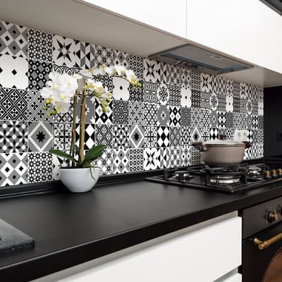 Zelfklevende tegelmuurstickers voor keuken en badkamer - 24 cementtegelstickers, Azulejos Lisanna Design - 24 stickers, 15x15cm