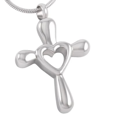 Aramat Jewels | Gedenkhangers | Stalen Kruis Ashanger - Symbolische Herinnering | kruis met hartje-3.9x2.5cm | |20mm | Staal | Volwassenen | Verkleurd niet