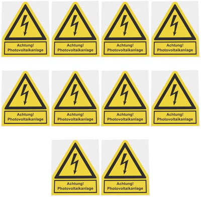 Dailygoods- Waarschuwing Sticker Geel - 10 Stuks - Zelfklevend - 10x12 cm - Fotovoltaïsche Systeem - Industrieel Gebruik - Waarschuwingslabel