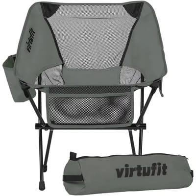 VirtuFit Camping Stoel Compact - Strandstoel met Armsteunen - Grijs - Inklapbaar - Inclusief Draagtas - Voor Festivals, Campings & Stranden