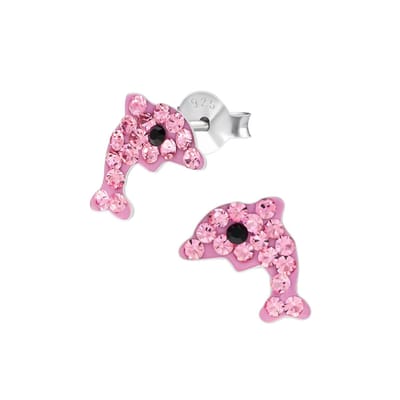 WeLoveSilver - kinderoorbellen - roze dolfijn - 925 zilver - kristallen