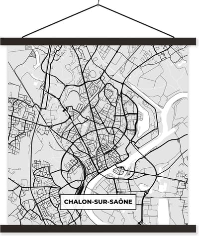 Posterhanger incl. Poster 60x60 cm - Schoolplaat - Stadskaart - Frankrijk - Kaart - Chalon-sur-Saône - Plattegrond - Textielposter - Zwarte latten - Stadskaart