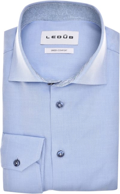 Ledub modern fit overhemd - twill - lichtblauw - Strijkvriendelijk - Boordmaat: 41