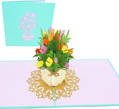Lentetulpen boeket pop-up kaart - 3D papierkunst voor verjaardag, Valentijnsdag, Pasen, Moederdag