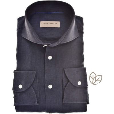 John Miller Overhemd Linen Weave Slim Fit Navy / male