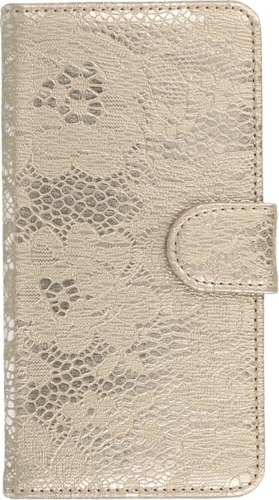 Bloem Bookstyle Wallet Case Hoesjes Geschikt voor Huawei P9 Goud